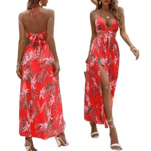 🎉6/$26🎉SHEIN Vcay Tropical Print Backless Knot Halter Neck